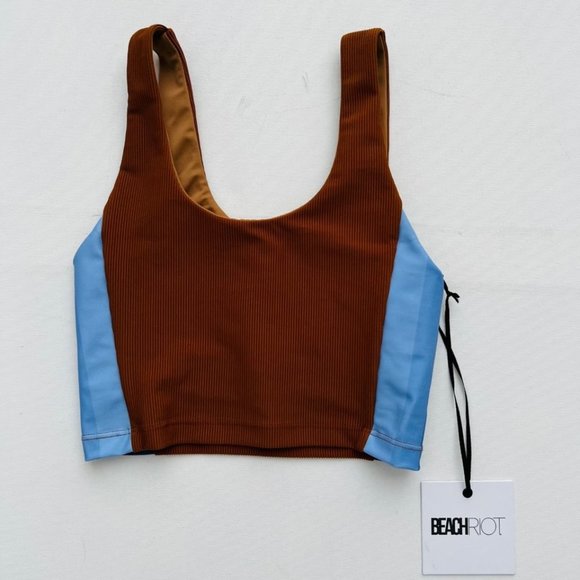 Beach Riot Rib Crop Bra Top Brown Blue (  XS ) - Picture 1 of 2